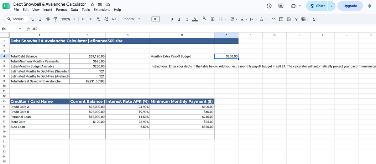 Debt Snowball & Avalanche Calculator