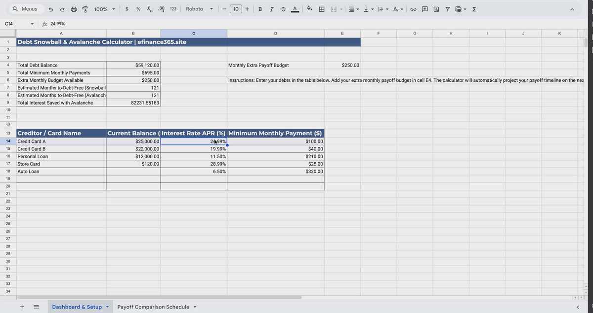 Debt Snowball & Avalanche Calculator